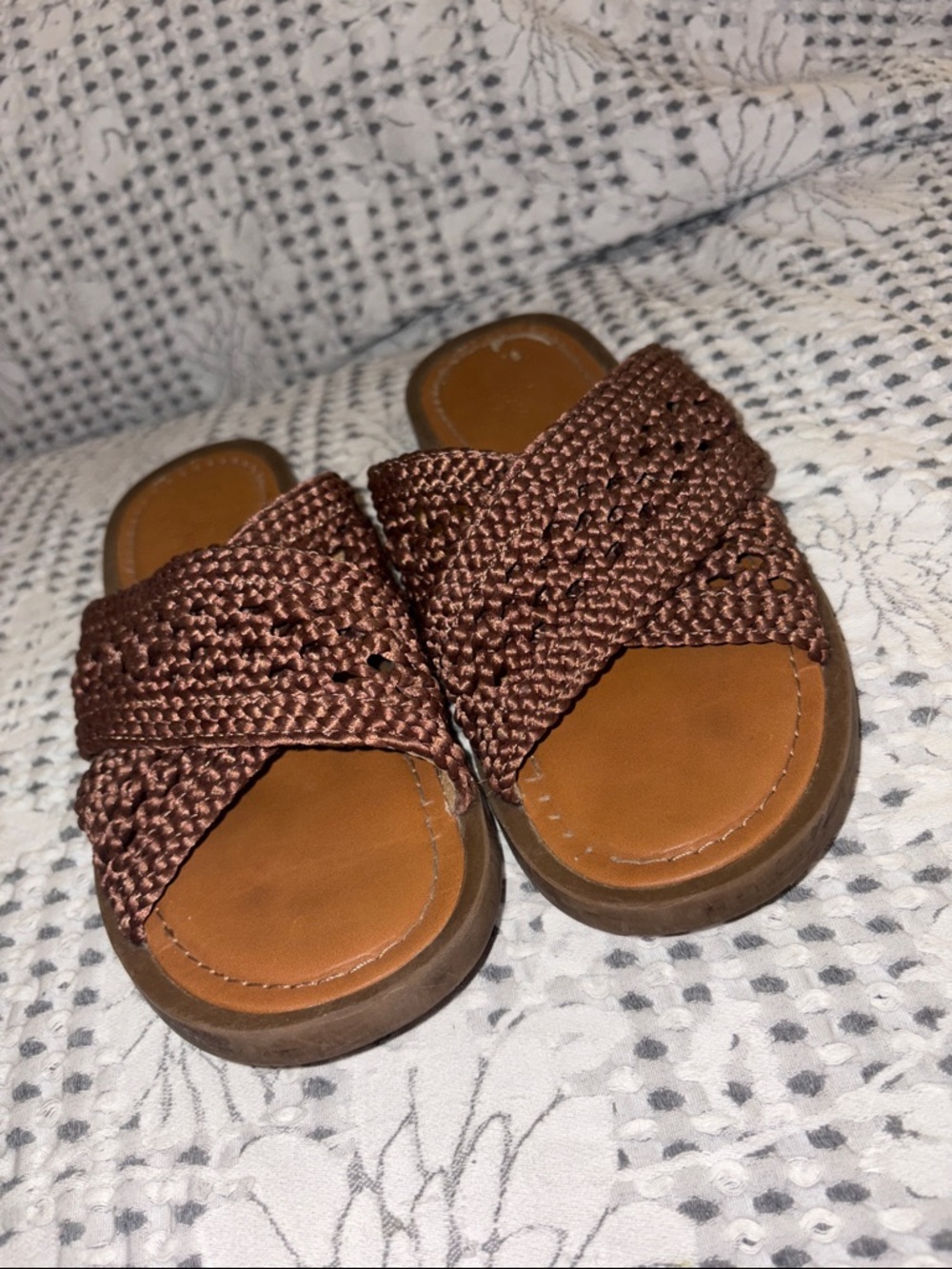 Woven Slide Sandals - Brown 7.5 Crown Vintage